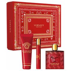 Versace Eros Flame 3pc Set for Men (EDP 100mL+10mL+150mL Shower Gel)​​