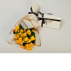 Bunch of Yellow Baby Roses with Belgian Chocolates