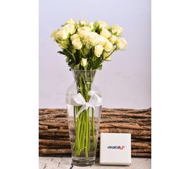 White Baby Roses in Claro Vase