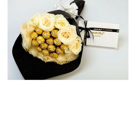 15 White Roses with Chocolates