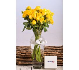 Yellow Baby Roses in Claro Vase