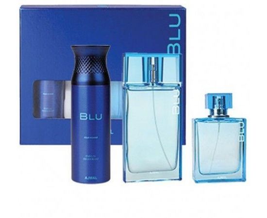 Blu Gift Set by Ajmal for Men ( EDP Blu 90X2mL + Blu Deodarant 200mL )