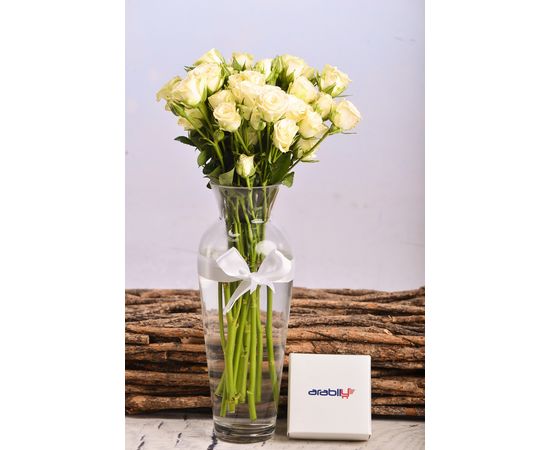 White Baby Roses in Claro Vase