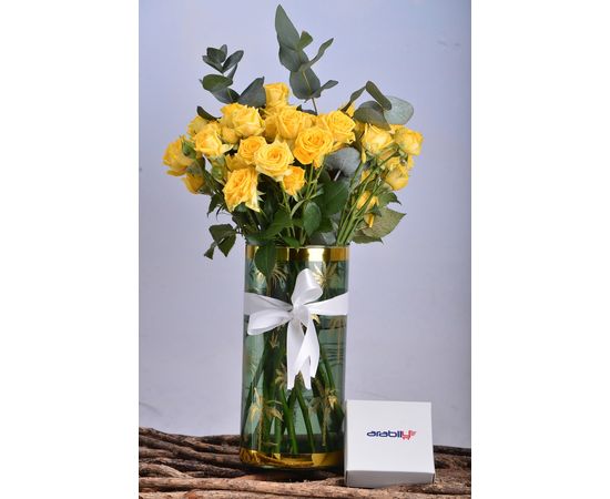 Yellow Baby Roses in Plam Spring Vase