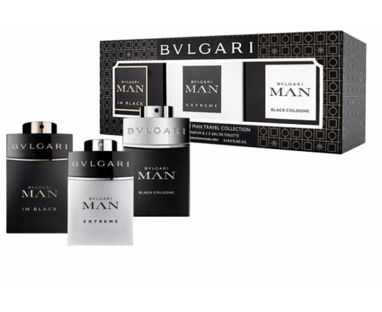 Bvlgari Travel Collection 3 Peices Mini Gift Set for Men  15 ml + Man Extreme, 15 ml + Man Black Cologne, 15 ml Mini Set