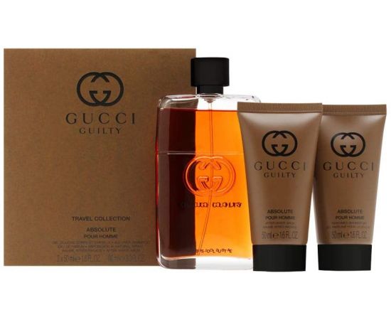 Gucci Guilty Absolute 3pc Set for Men (EDP 90mL + 50mL  Asb + 50mL Shampoo Travel Set)